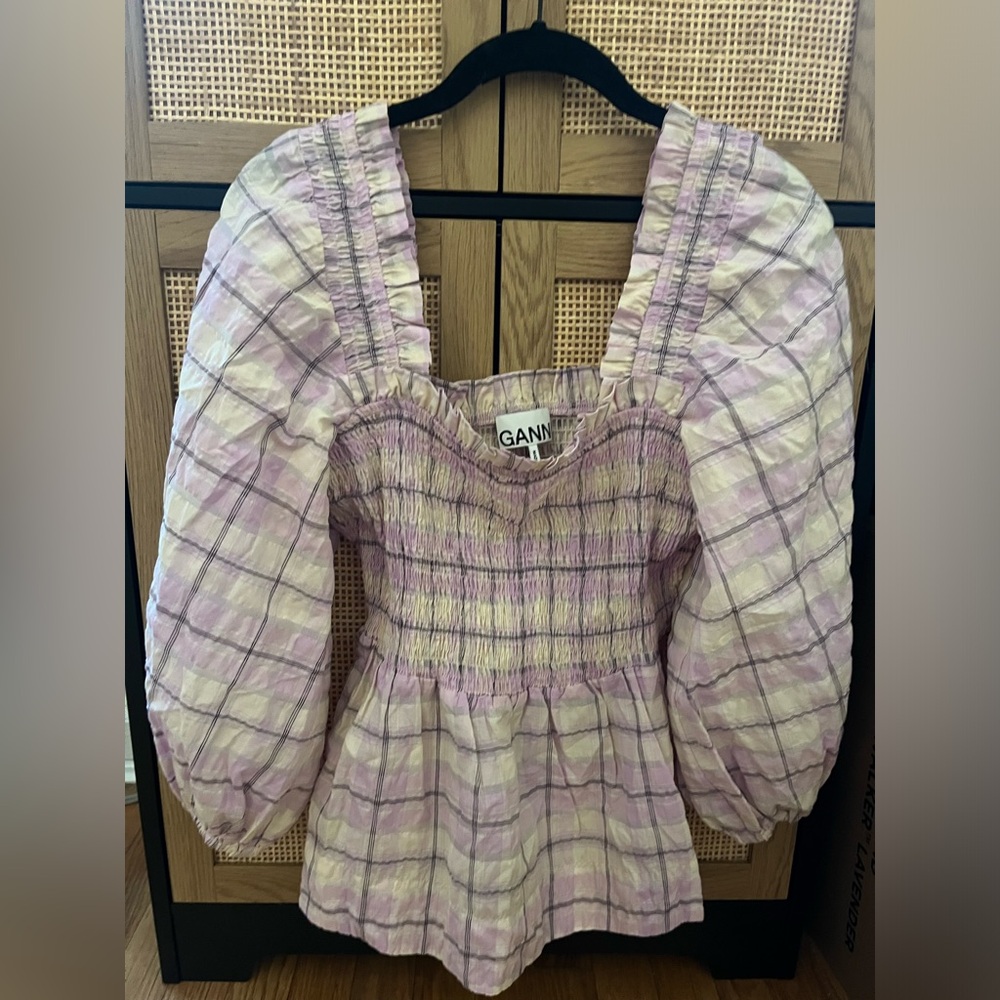 Ganni Full Sleeve Smocked top